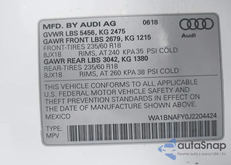 2018 Audi Q5 2.0T Premium/2.0T Tech Premium from USA, damaged, VIN WA1BNAFY0J2204424